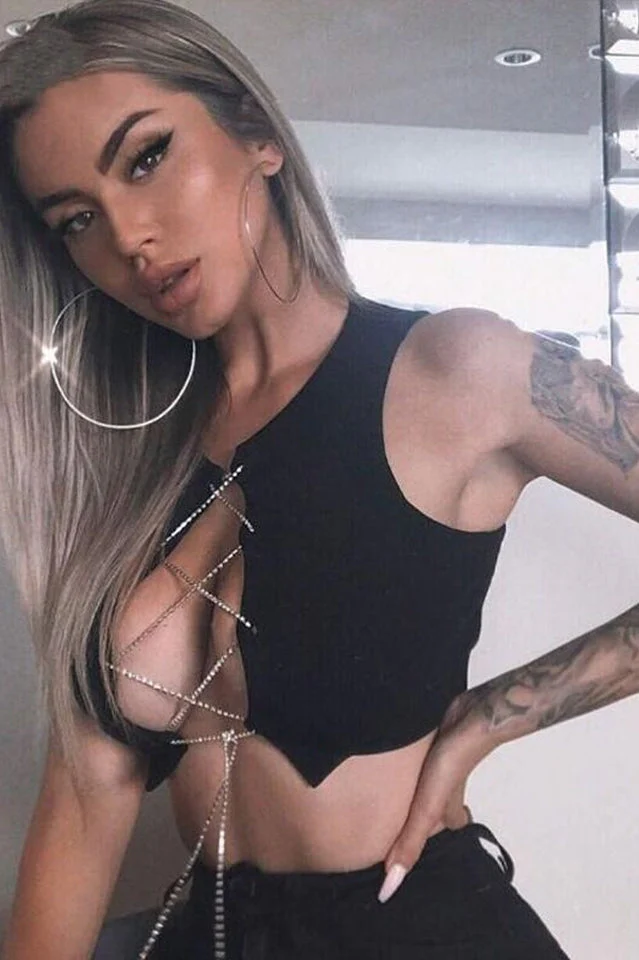 Rhinestone Lace Up Front Crop Top - Image 7