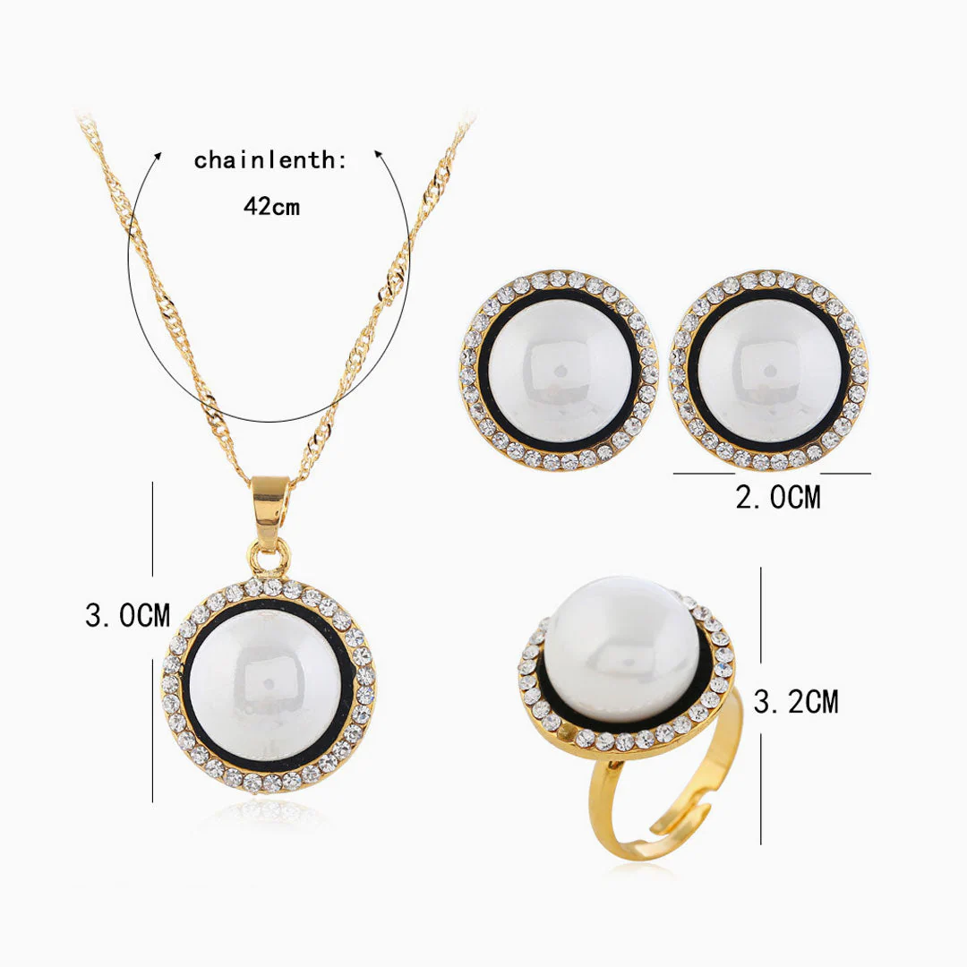 Celebrity Rhinestone Perlized Beaded Trimmed Jewelry Set - White - Image 2