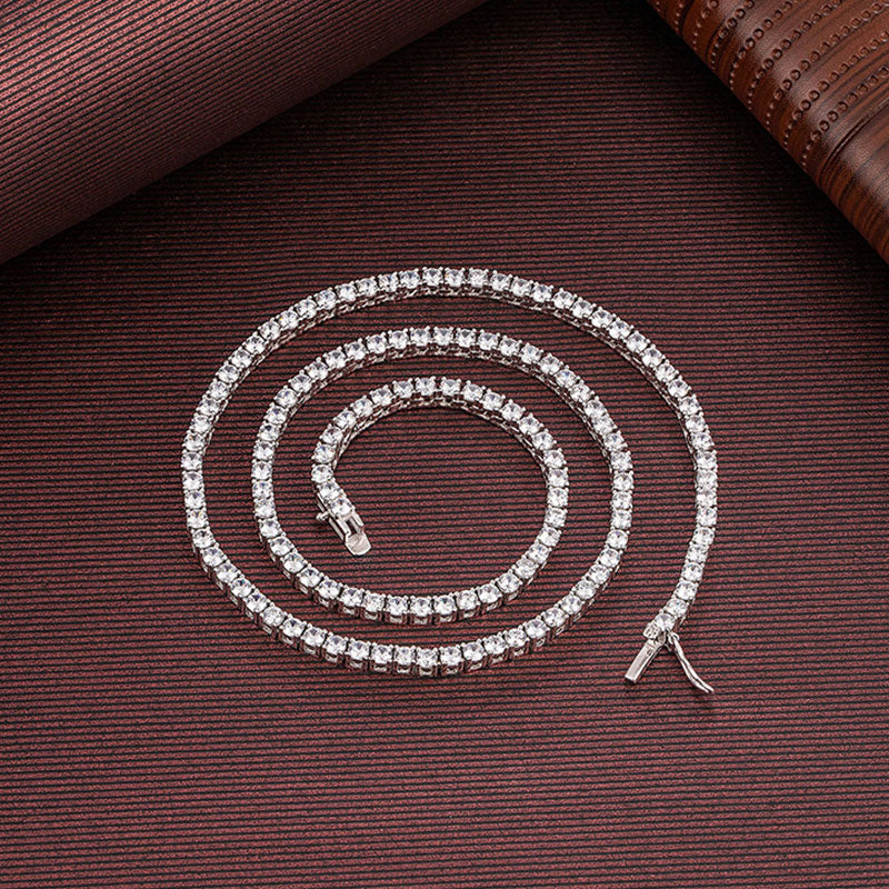 Rhodium Plated Sterling Silver 3MM Cubic Zirconia Tennis Chain NeckLace - Image 4