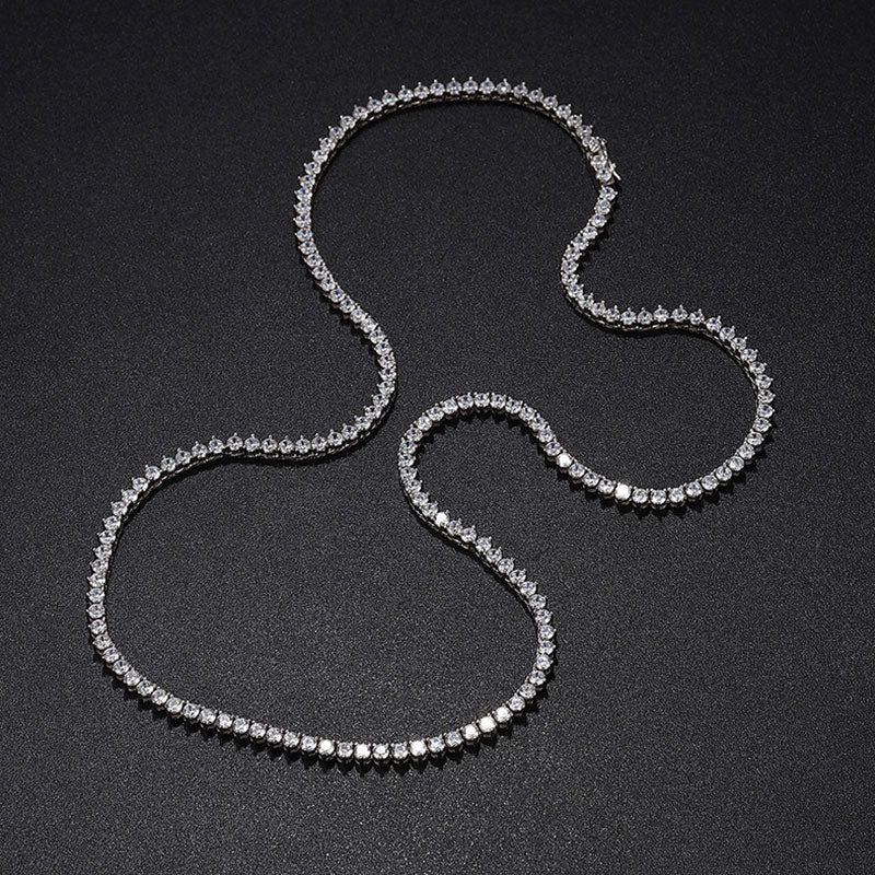 Rhodium Plated Sterling Silver 3MM Moissanite Tennis Chain NeckLace - Image 2