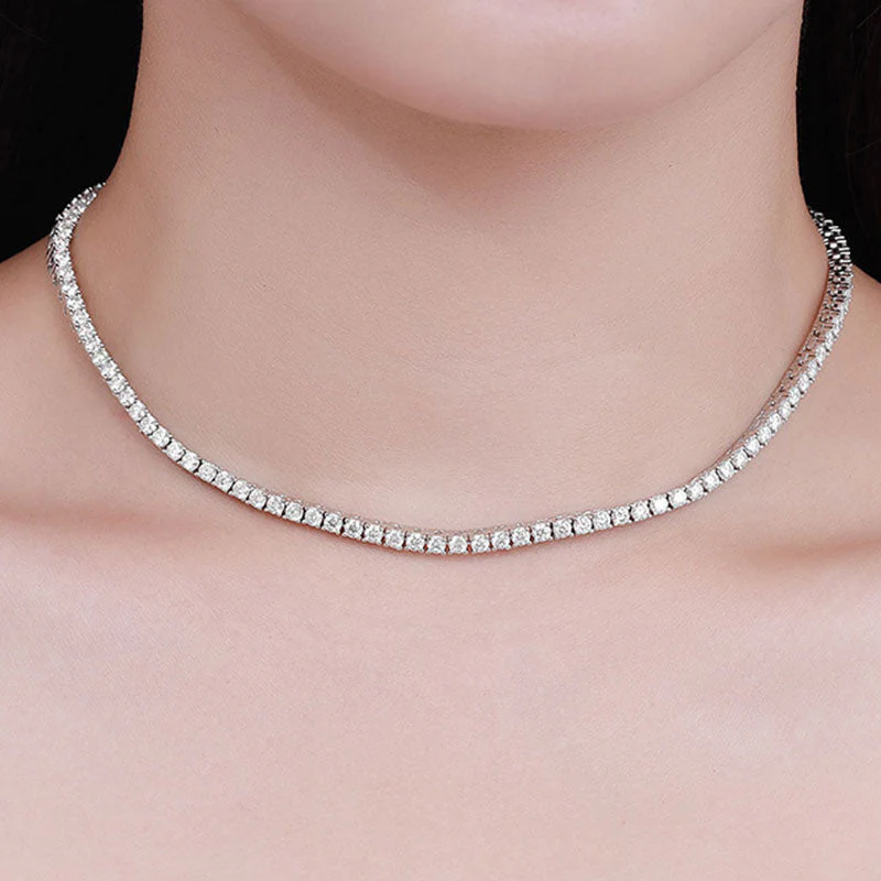 Rhodium Plated Sterling Silver 4MM Cubic Zirconia Tennis Chain NeckLace - Image 4