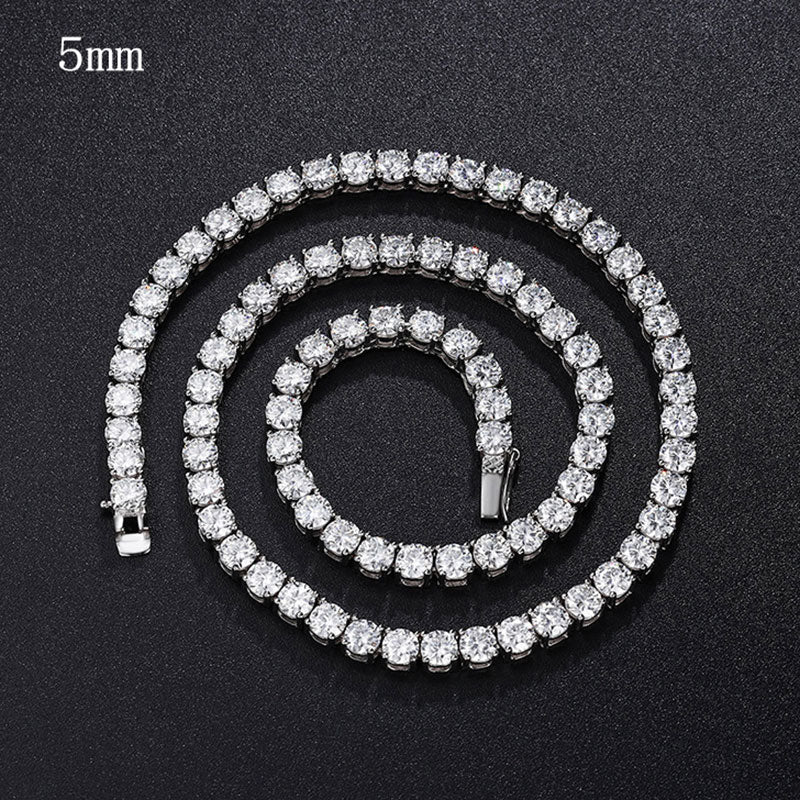 Rhodium Plated Sterling Silver 5MM Cubic Zirconia Tennis Chain NeckLace - Image 2