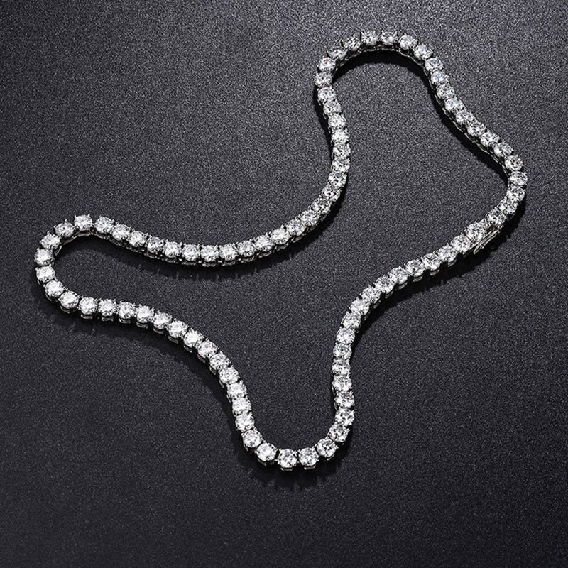 Rhodium Plated Sterling Silver 5MM Cubic Zirconia Tennis Chain NeckLace - Image 3
