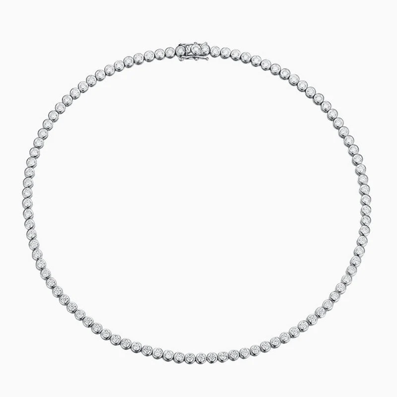 Rhodium Plated Sterling Silver Bezel 2MM Moissanite Tennis NeckLace - Image 2
