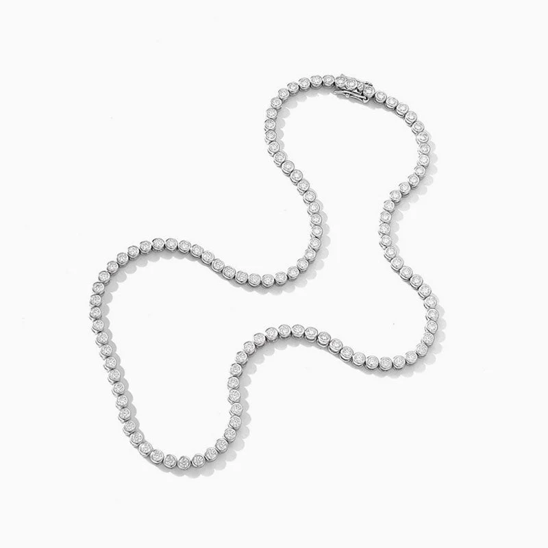 Rhodium Plated Sterling Silver Bezel 3MM Moissanite Tennis NeckLace - Image 2