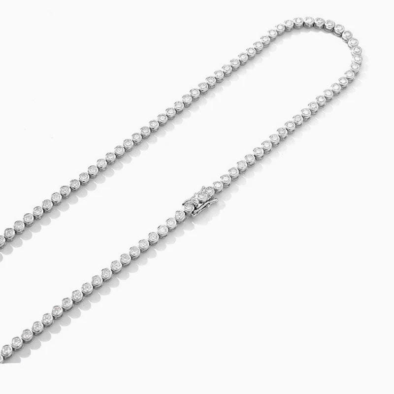 Rhodium Plated Sterling Silver Bezel 3MM Moissanite Tennis NeckLace - Image 3