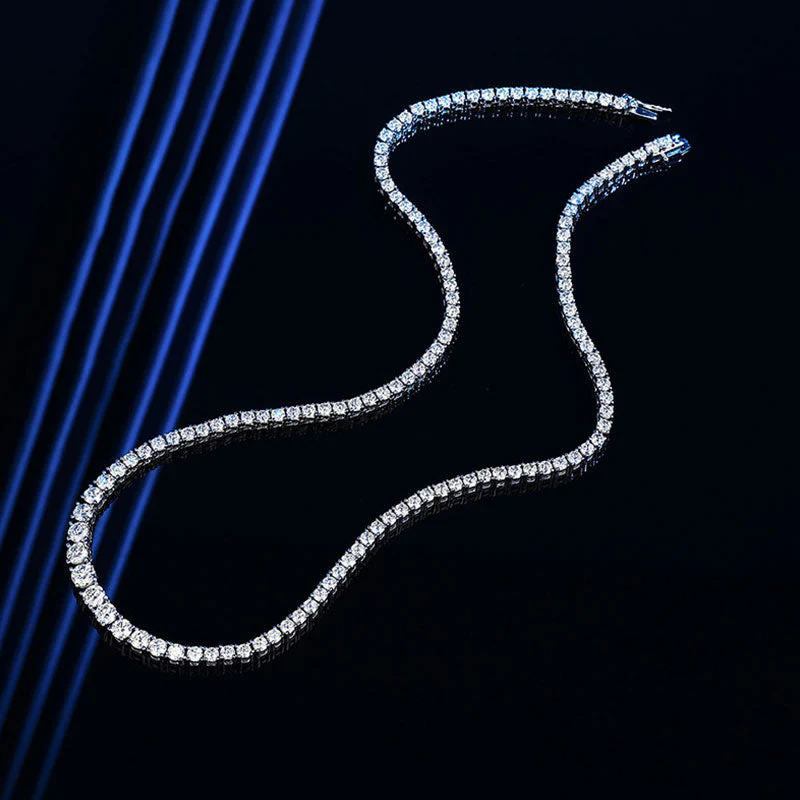 Rhodium Plated Sterling Silver Graduated Moissanite Tennis NeckLace - Image 2