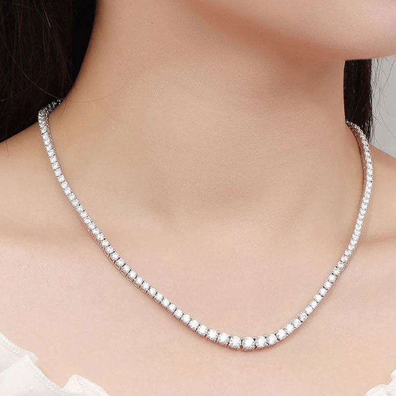 Rhodium Plated Sterling Silver Graduated Moissanite Tennis NeckLace - Image 4