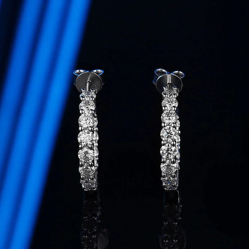 Rhodium Plated Sterling Silver Paved 3MM Moissanit Open Hoop Earrings - Image 2