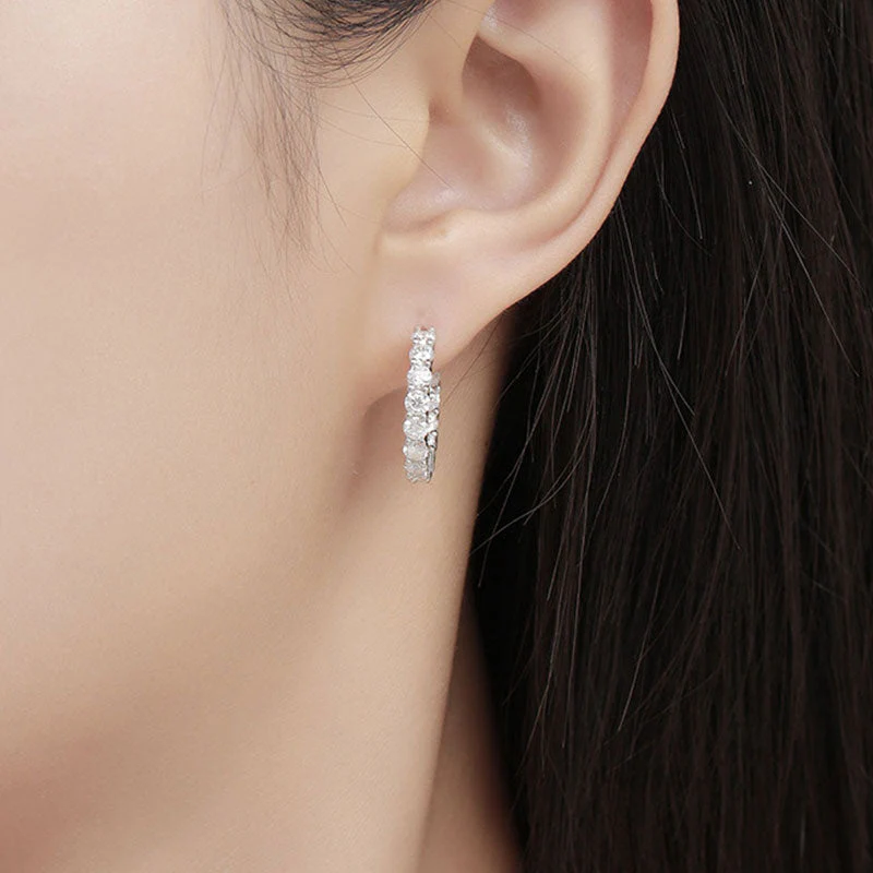 Rhodium Plated Sterling Silver Paved 3MM Moissanit Open Hoop Earrings - Image 4