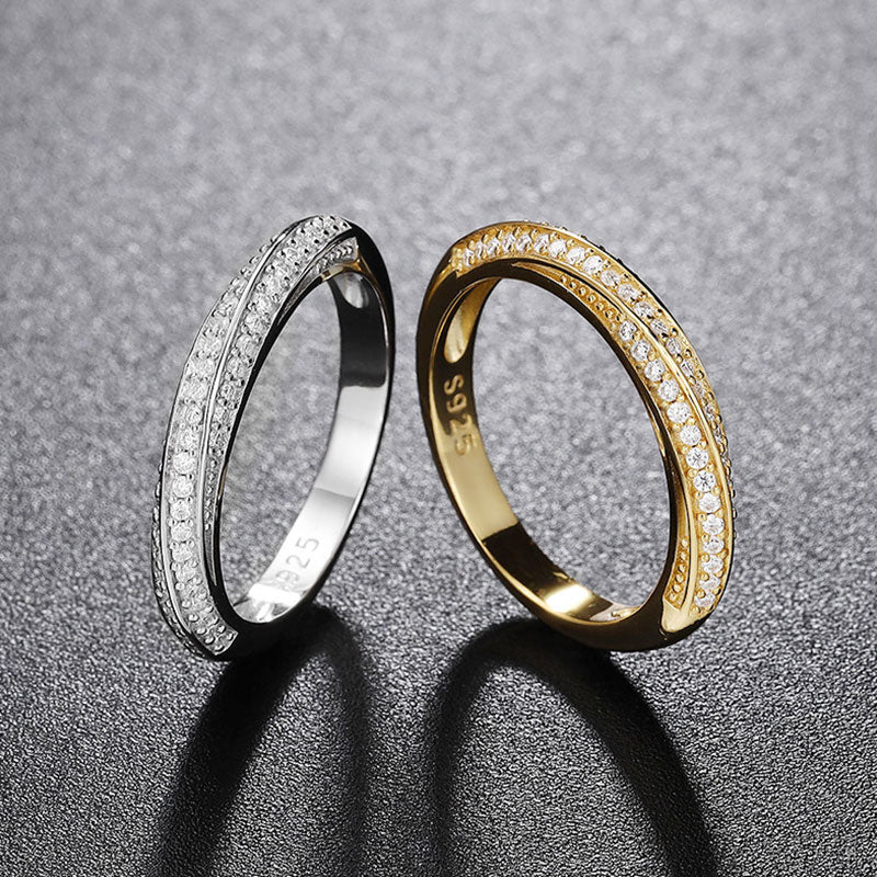 Rhodium Plated Sterling Silver Round Cut Moissanite Pave Twisted Ring - Image 4
