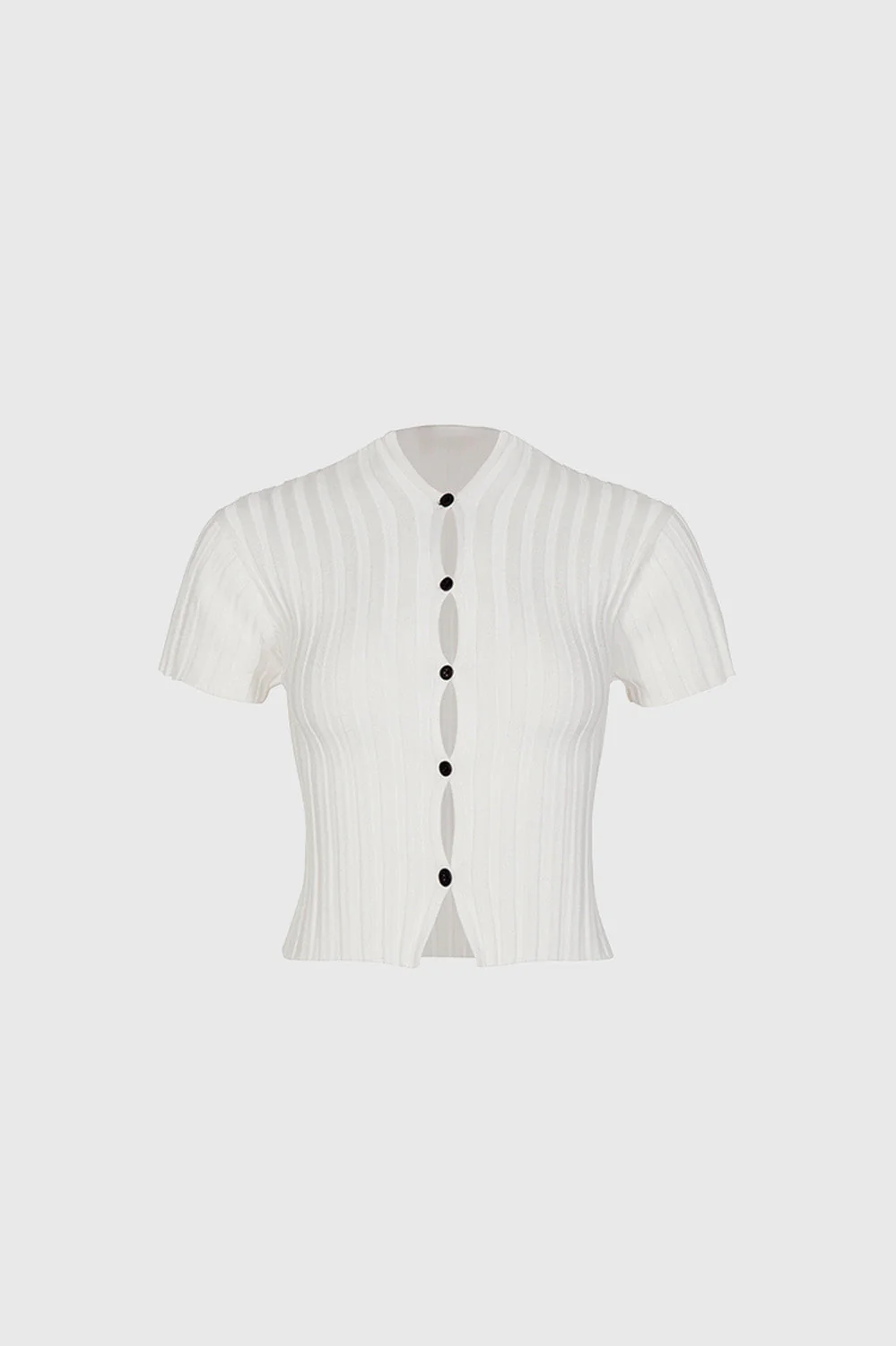 Ribbed Crop Top with Cuts - White - Image 2