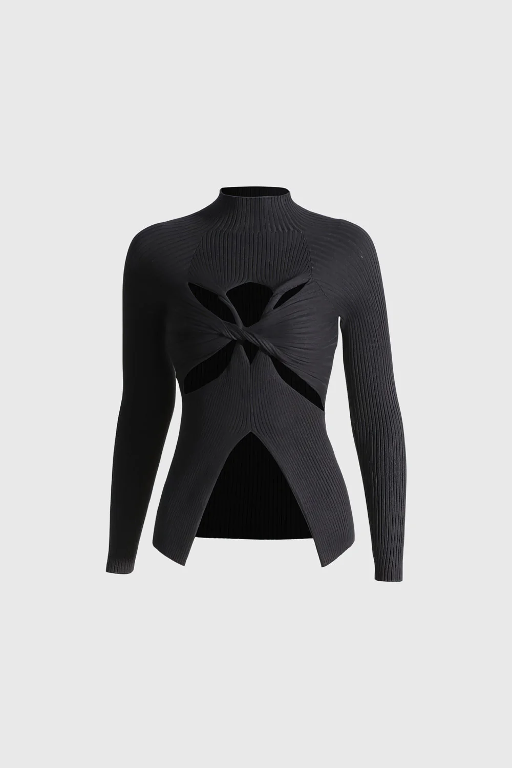 Ribbed CutOut Sweater - Black - Image 2