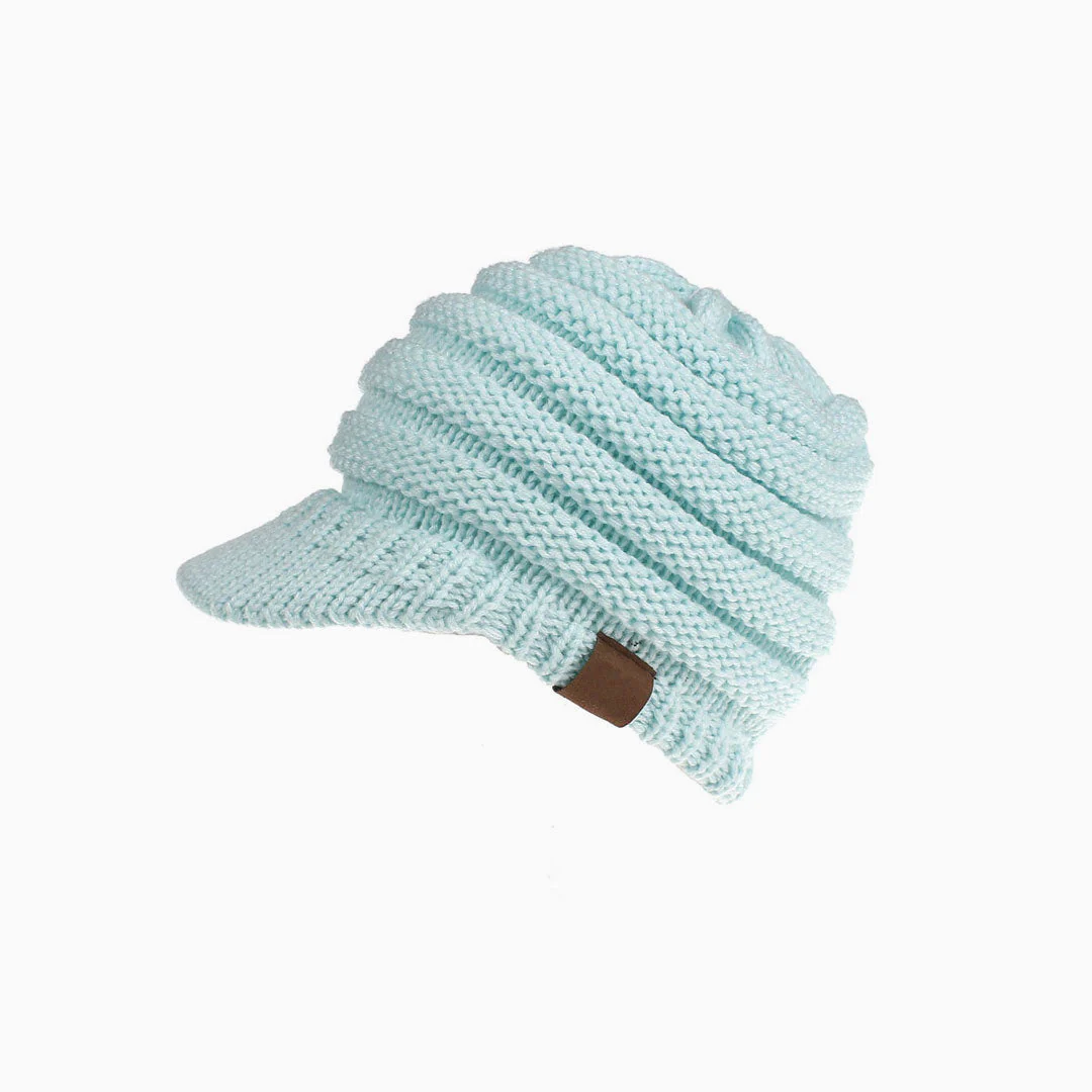 Cozy Me Up Ribbed Knit Ponytail Winter Newsboy Hat - Image 4