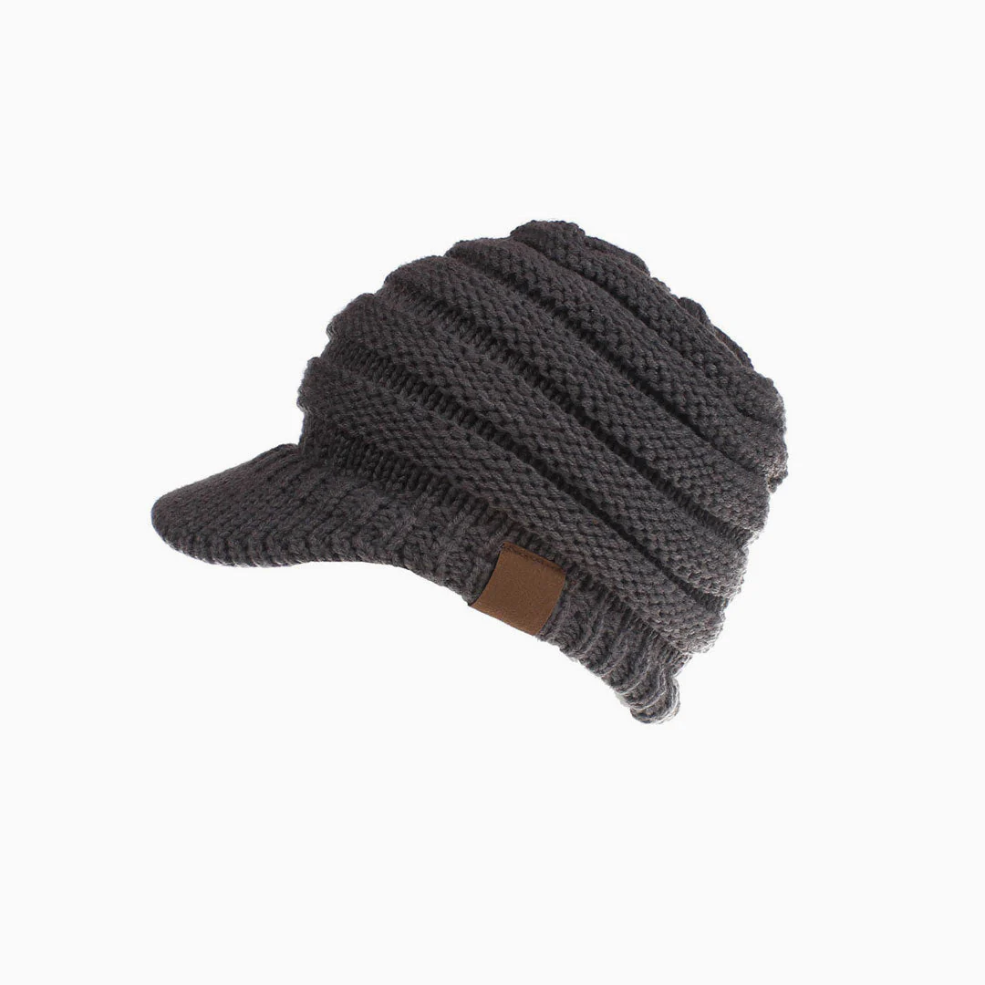 Cozy Me Up Ribbed Knit Ponytail Winter Newsboy Hat - Image 6