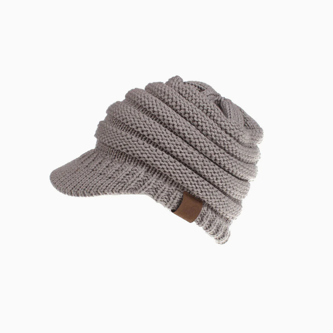 Cozy Me Up Ribbed Knit Ponytail Winter Newsboy Hat - Image 7