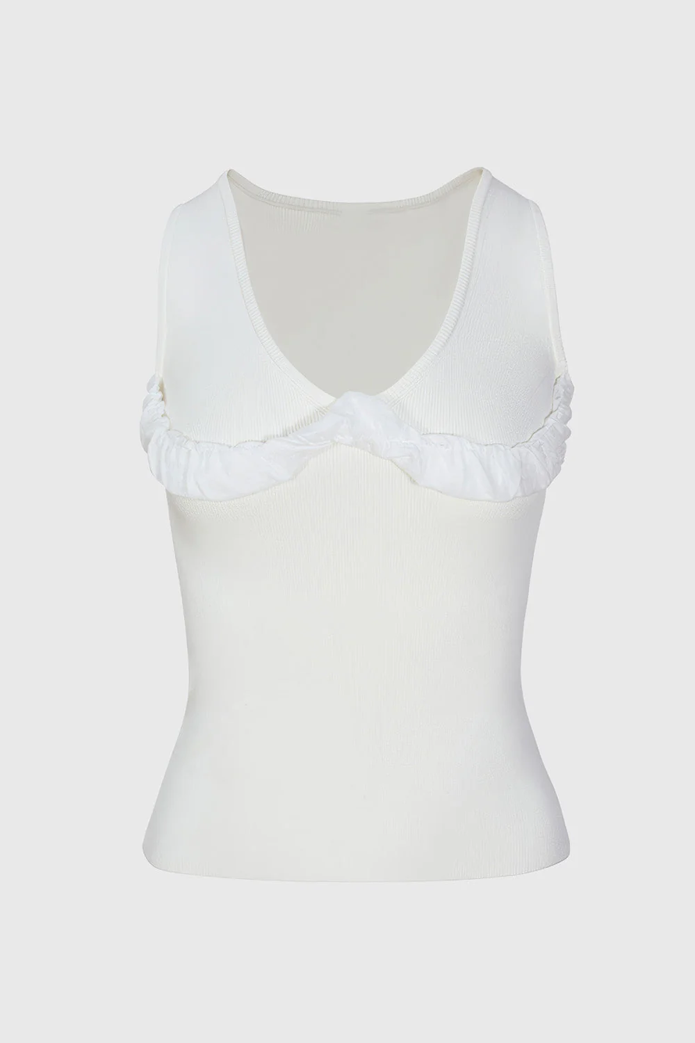 Ribbed Top with V Neckline - White - Image 4