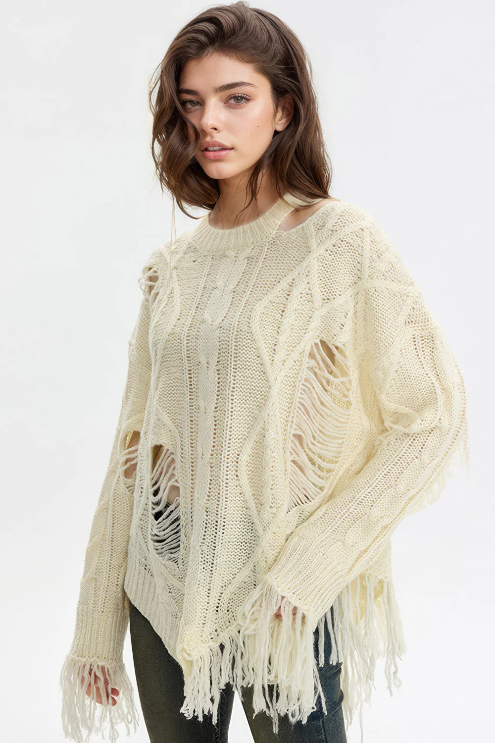 Ripped Long Sleeve Top - Vanilla - Image 3