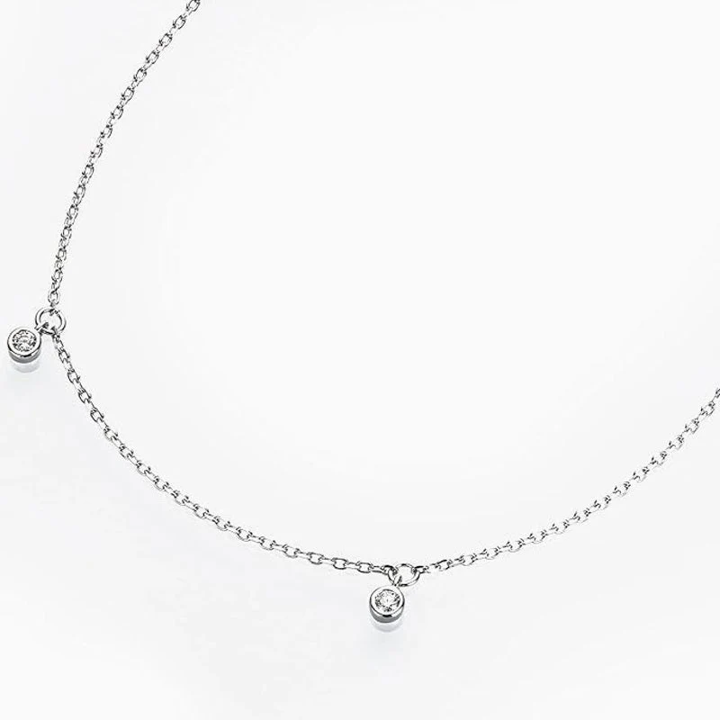 Rolo Chain Rhodium Plated Sterling Silver Dangle Moissanite Droplet Station NeckLace - Image 2