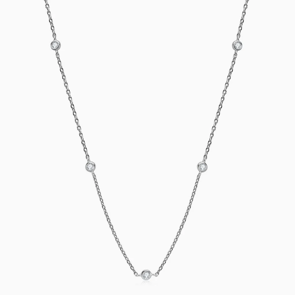 Rolo Chain Rhodium Plated Sterling Silver Moissanite Droplet Station NeckLace - Image 2