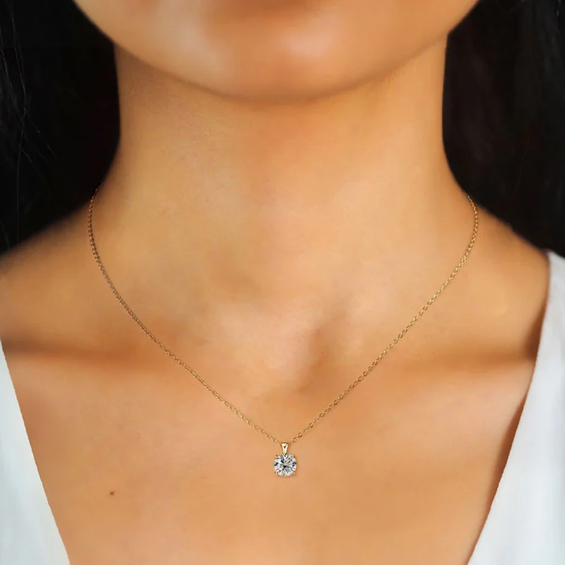 Rolo Chain Sterling Sliver Floating Solitaire 1CT Moissanite Pendant NeckLace - Image 3