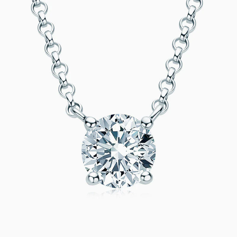 Rolo Chain Sterling Sliver Solitaire 1CT Moissanite Pendant NeckLace - Image 2
