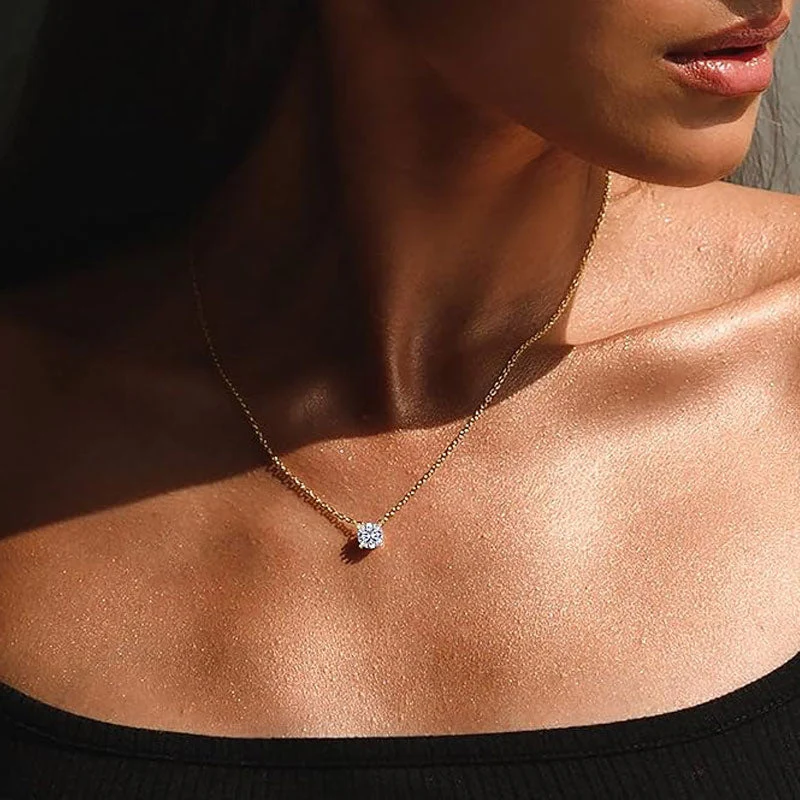 Rolo Chain Sterling Sliver Solitaire 1CT Moissanite Pendant NeckLace - Image 3