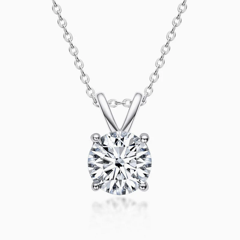 Rolo Chain Sterling Sliver V Bail Solitaire 1CT Moissanite Pendant NeckLace - Image 2