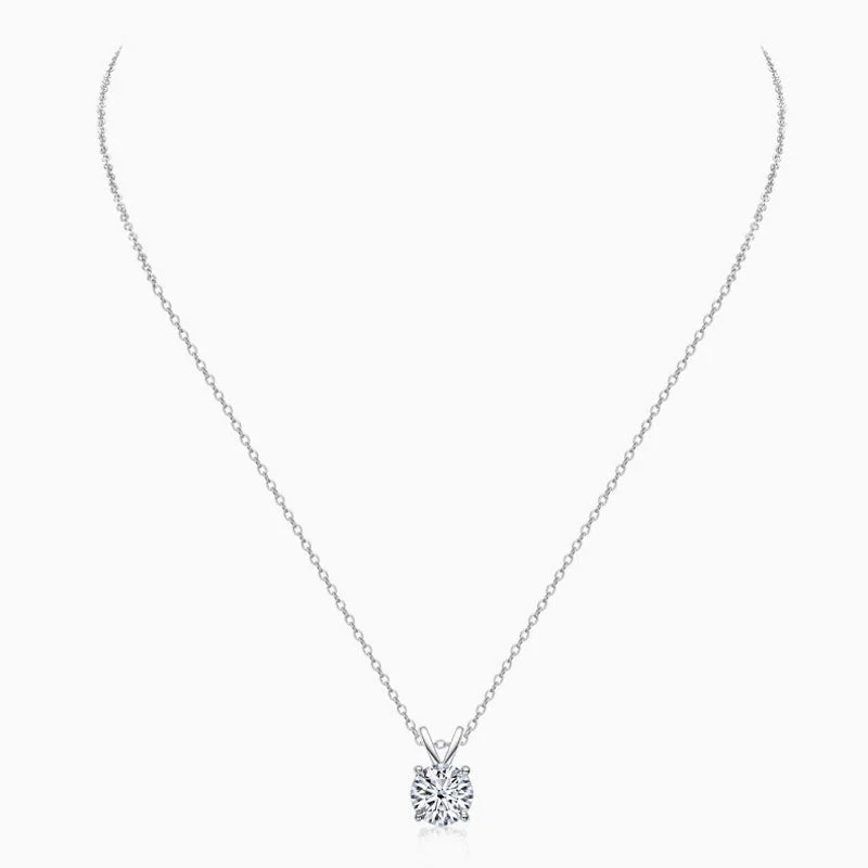 Rolo Chain Sterling Sliver V Bail Solitaire 1CT Moissanite Pendant NeckLace - Image 4