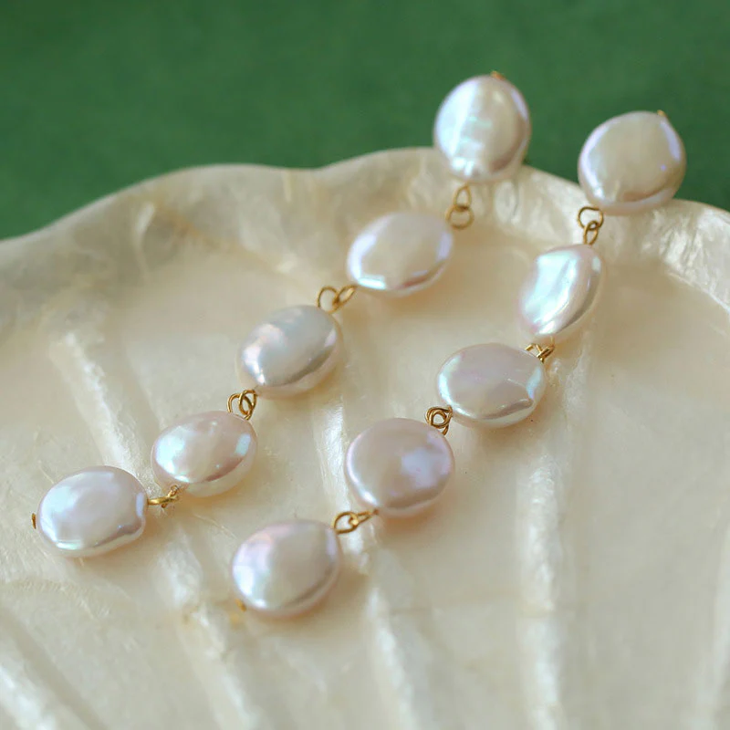 Romantic 18K Gold Plated Long Natural Baroque Pearl Drop Earrings - Image 3