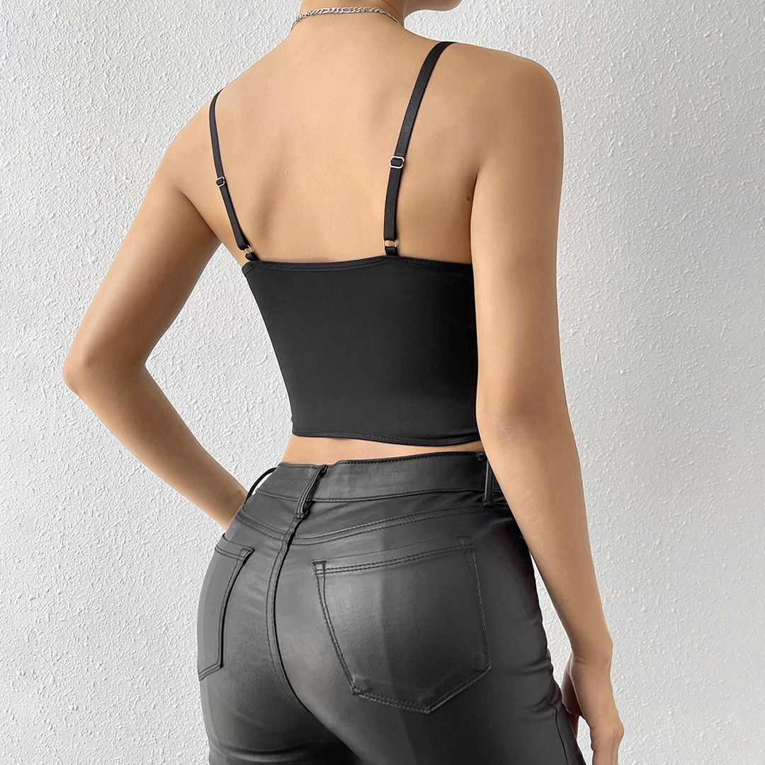 Romantic Floral Embroidered Sheer Mesh Cropped Corset Top - Black - Image 3