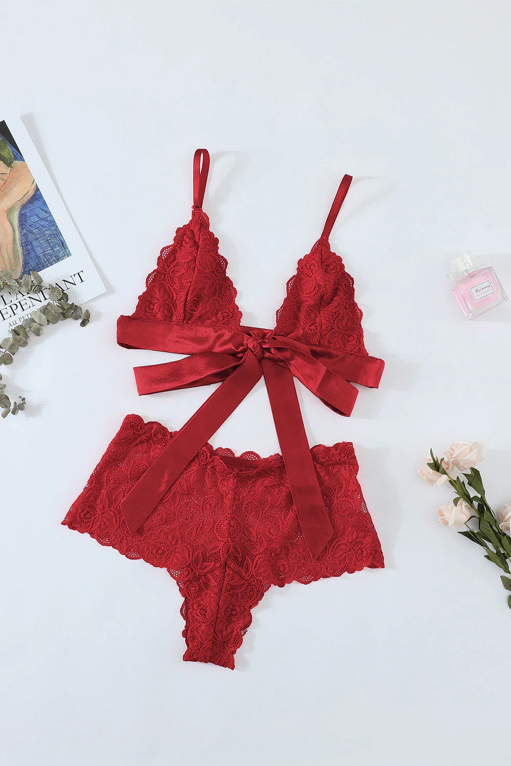 Romantic Love Red Lace Bralette Lingerie Set - Image 10