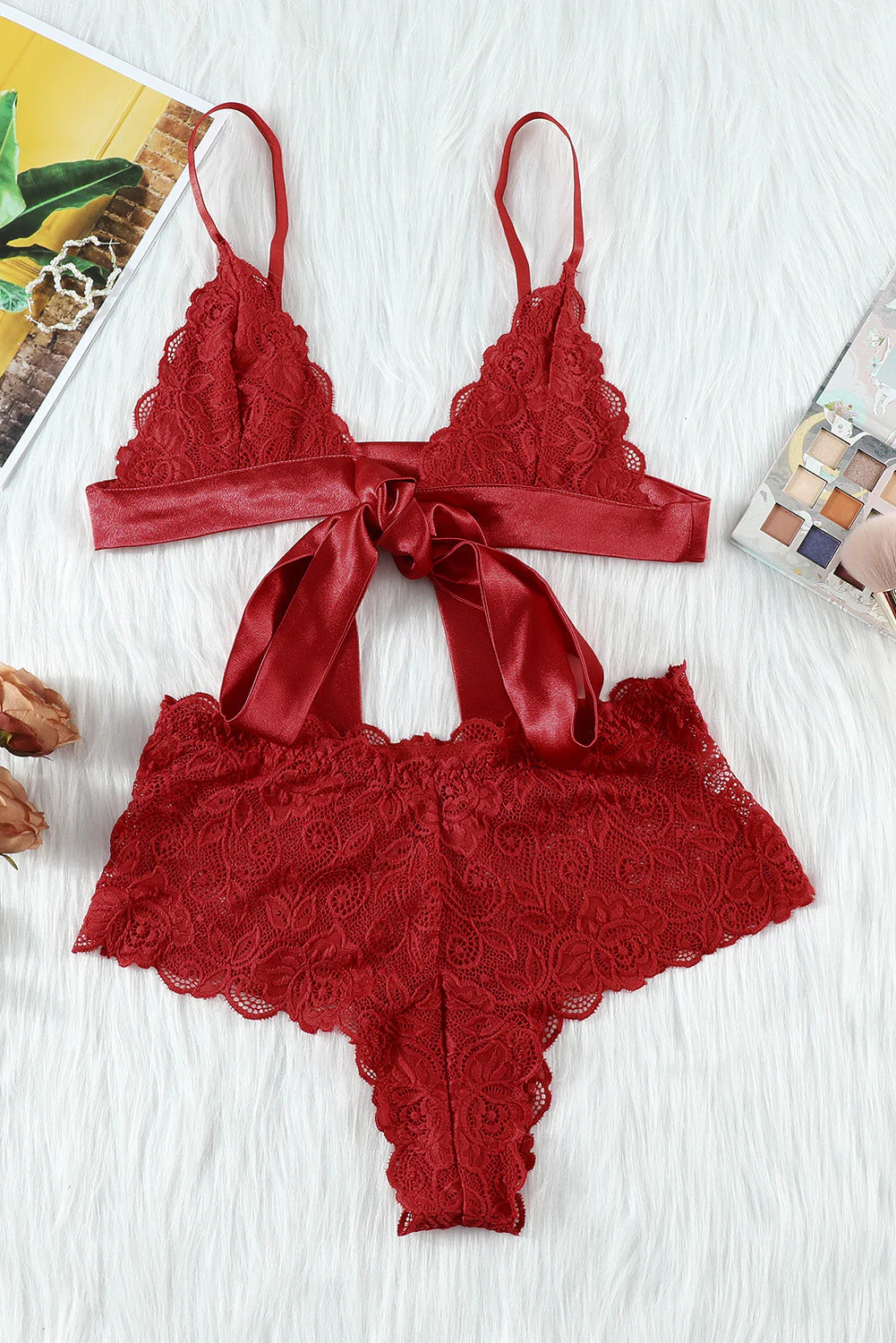 Romantic Love Red Lace Bralette Lingerie Set - Image 7