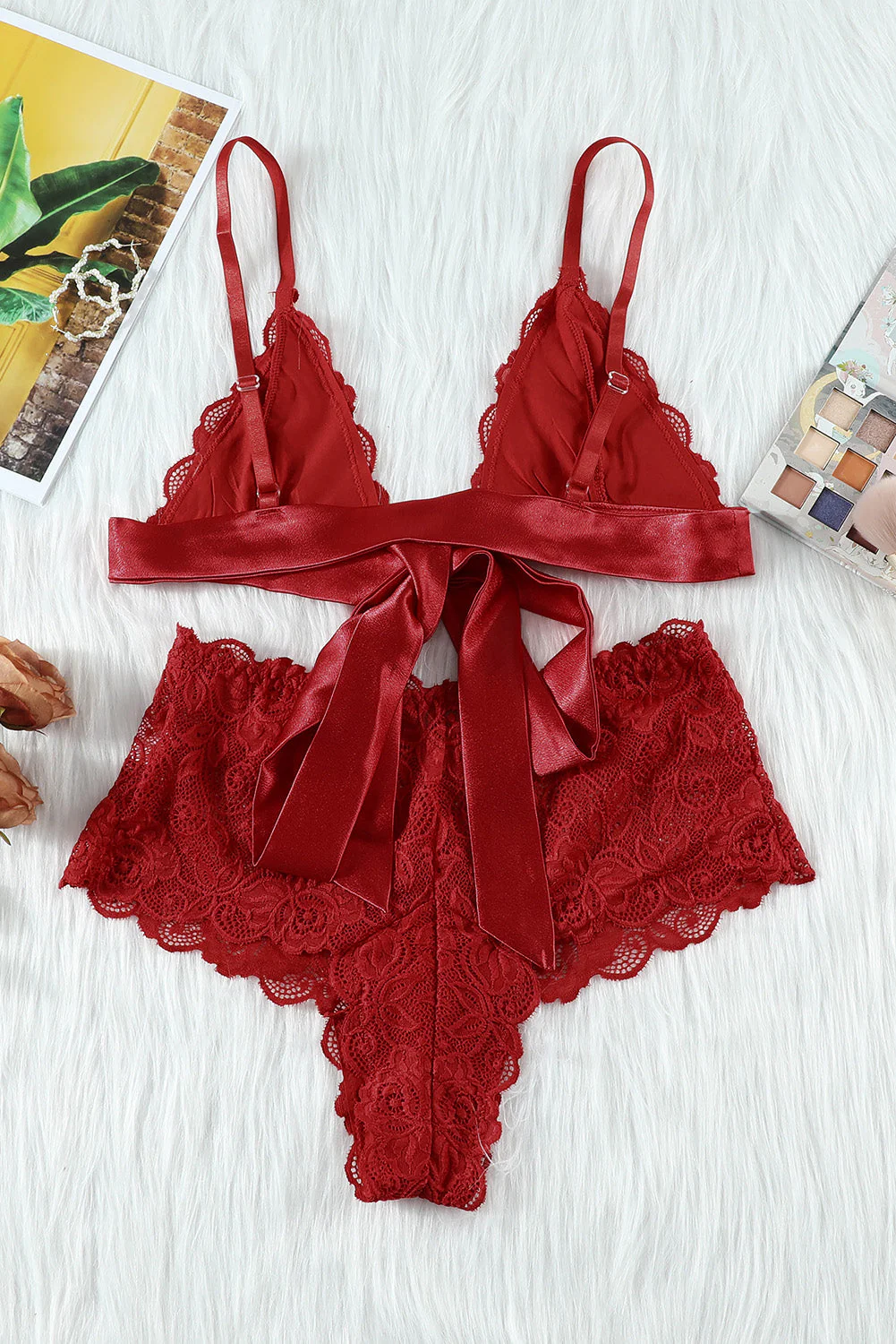 Romantic Love Red Lace Bralette Lingerie Set - Image 8