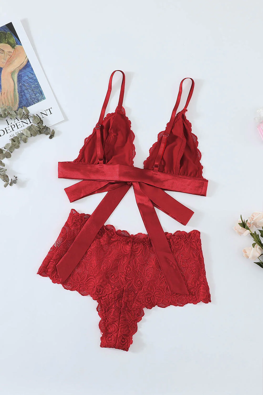 Romantic Love Red Lace Bralette Lingerie Set - Image 9