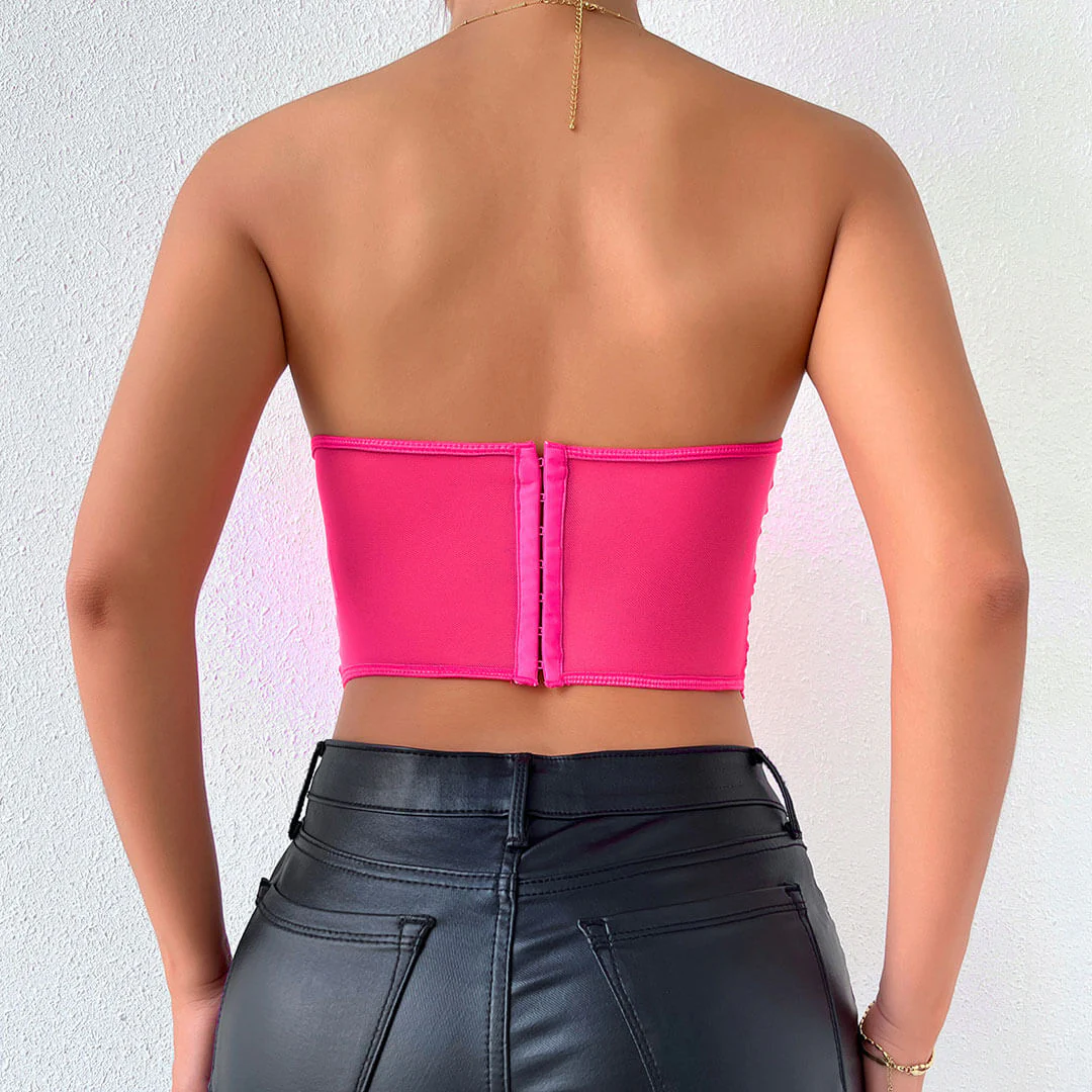Romantic Rose Embroidered Sheer Tulle Crop Corset Tube Top - Rose - Image 3