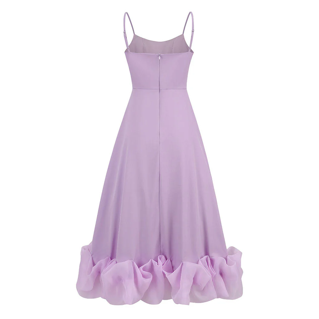 Romantic Scoop Neck Spaghetti Strap Fit and Flare Organza Ruffled Midi SunDress - Image 2