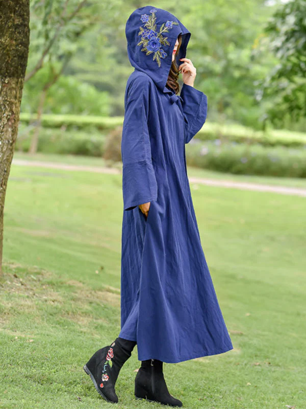 Rose Embroidered with Hat Cape Coat - Image 11