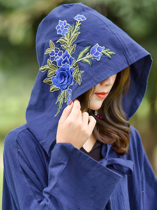 Rose Embroidered with Hat Cape Coat - Image 12