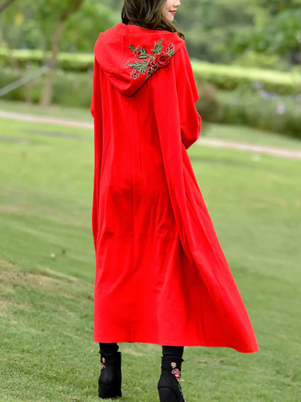 Rose Embroidered with Hat Cape Coat - Image 3