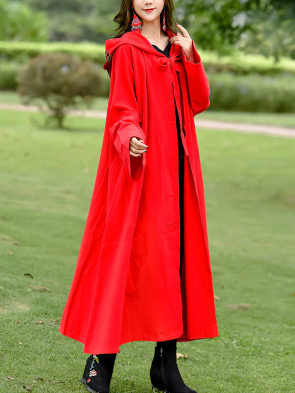 Rose Embroidered with Hat Cape Coat - Image 5