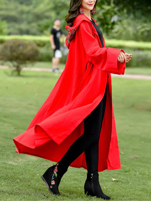 Rose Embroidered with Hat Cape Coat - Image 6