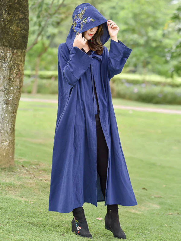 Rose Embroidered with Hat Cape Coat - Image 9