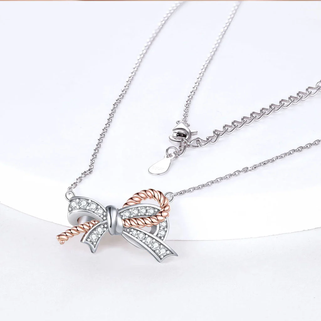 Rose Gold Plated Pavé Cubic Zirconia Twist Rope Bow Sterling Silver Jewelry Set - Image 3