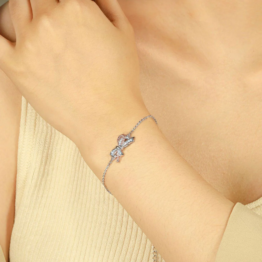 Rose Gold Plated Pavé Cubic Zirconia Twist Rope Bow Sterling Silver Jewelry Set - Image 7
