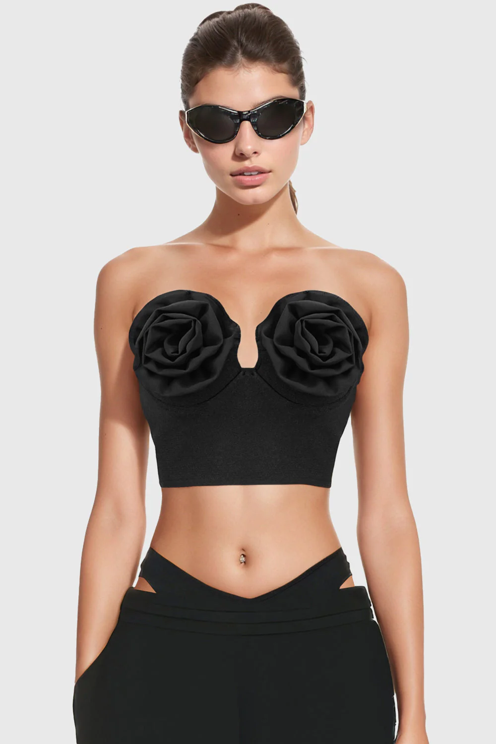 Roses Bandeau Top - Black - Image 3