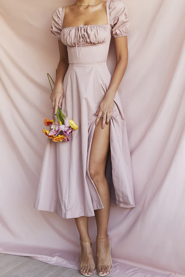 Rouge Pink Puff Sleeve Midi Dress - Image 12