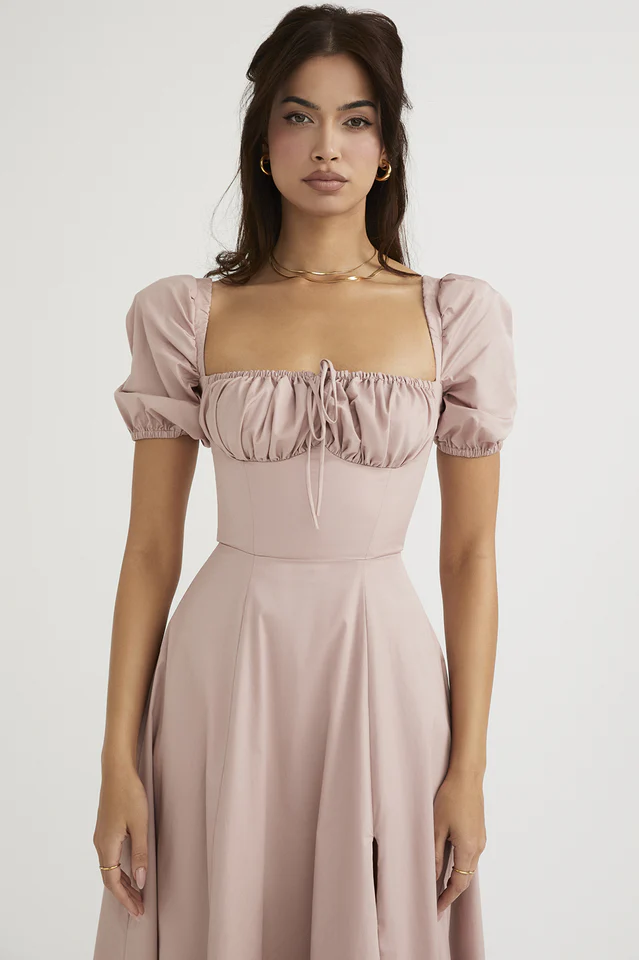 Rouge Pink Puff Sleeve Midi Dress - Image 4