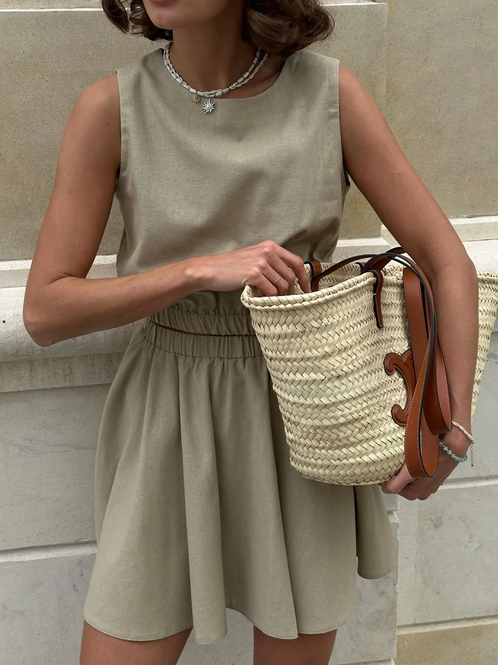 Round Neck Vest Pleated Skirt Set - Image 2