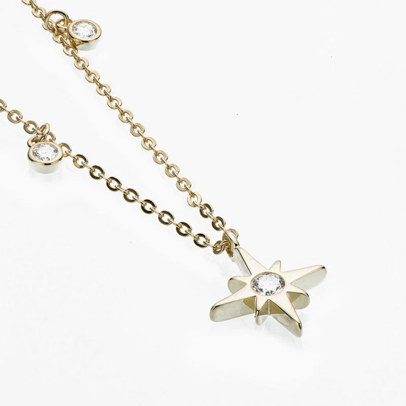 Round Rolo Chain Sterling Silver Moissanite Starburst Pendant NeckLace - Image 3